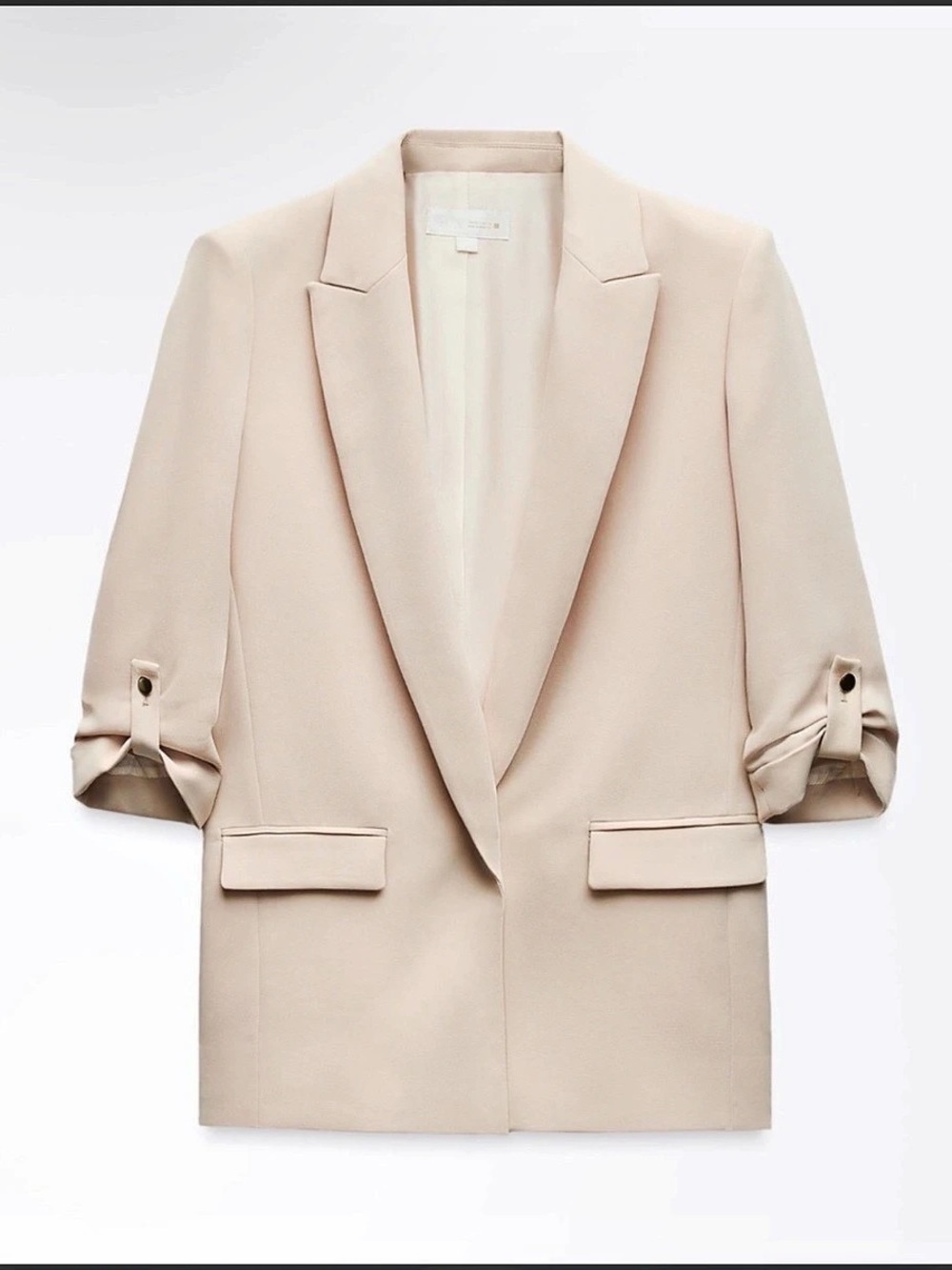 Zara Blazer with Linen Rolled-Up Sleeves Beige Small